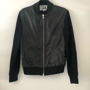 OAK MIXED FABRIC LEATHER JACKET BOMBER